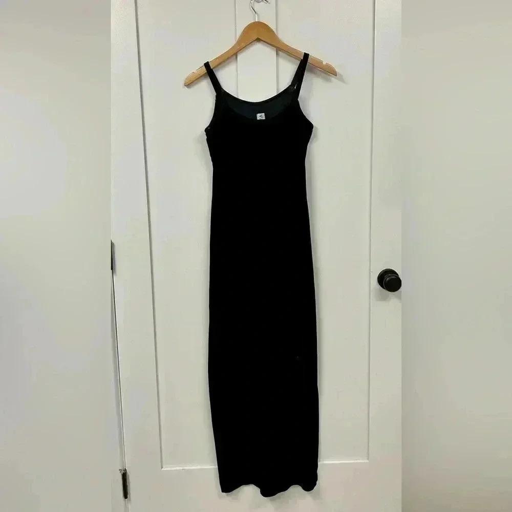 Vintage black velvet dress with slit Party dress holiday​